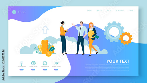 Landing page for site or web page template for business projects with people, money and space for text. © svetlaborovko