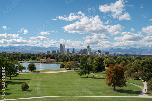 City Park & Downtown Denver sunny fall landscape