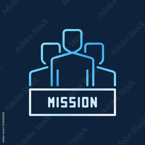 People with mission vector bright colored icon or sign in outline style on dark background