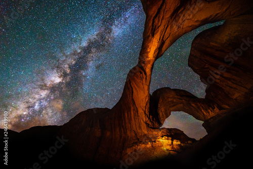 Leinwand Poster Milky Way & Double Arch, Arches National Park nightscape