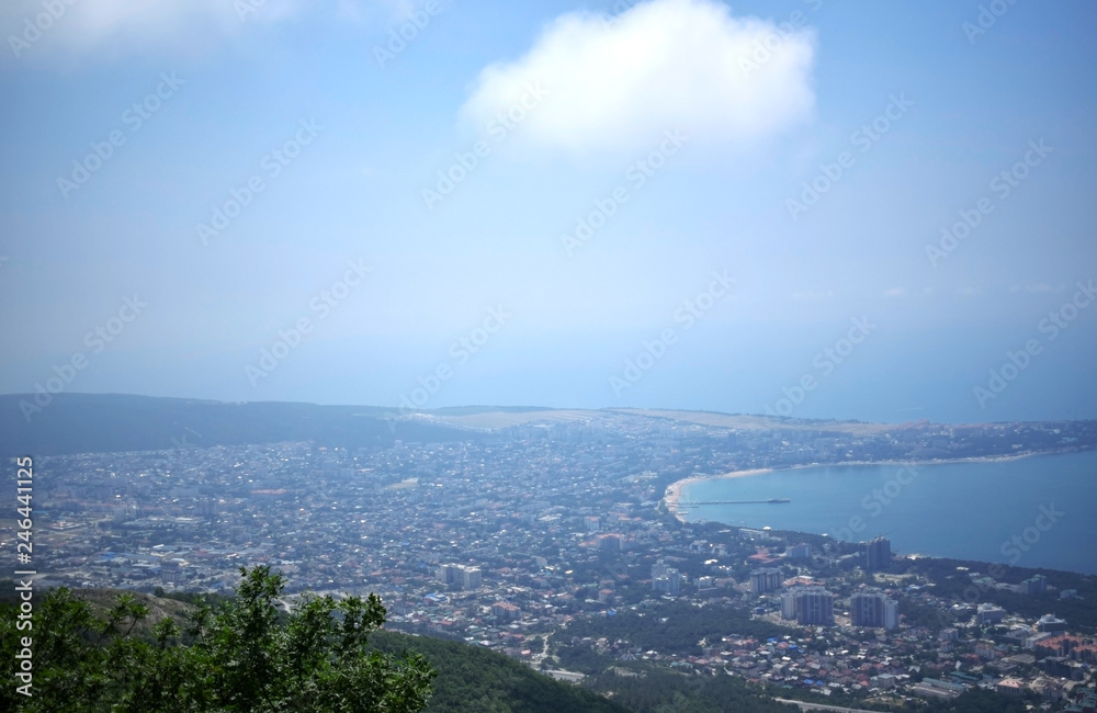 Gelendzhik, Russia - June 27, 2018: The view on the Thick Cape and the Black sea from the mountain