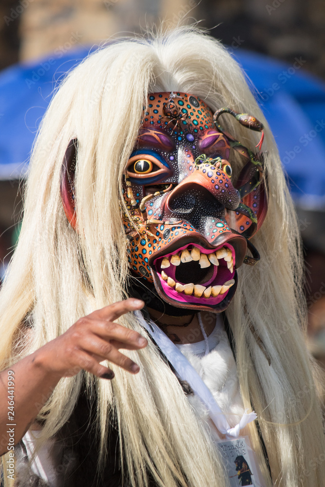 Terrifying traditional mexican carnival tastoan mask in the magical town of  Tonala, Jalisco, Mexico Stock Photo | Adobe Stock