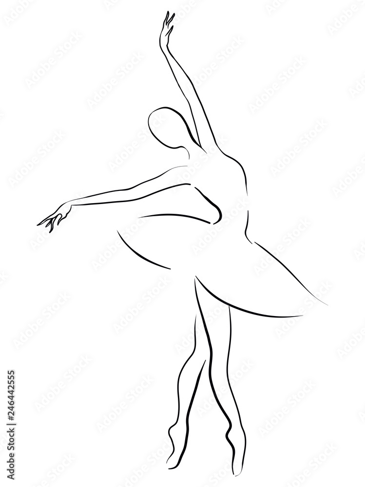 black and white drawing of a dancing ballerina Stock Illustration ...