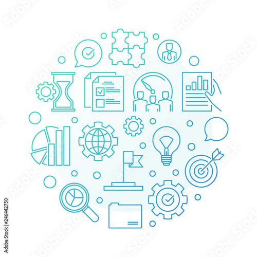 Vector core values blue round outline illustration on white background