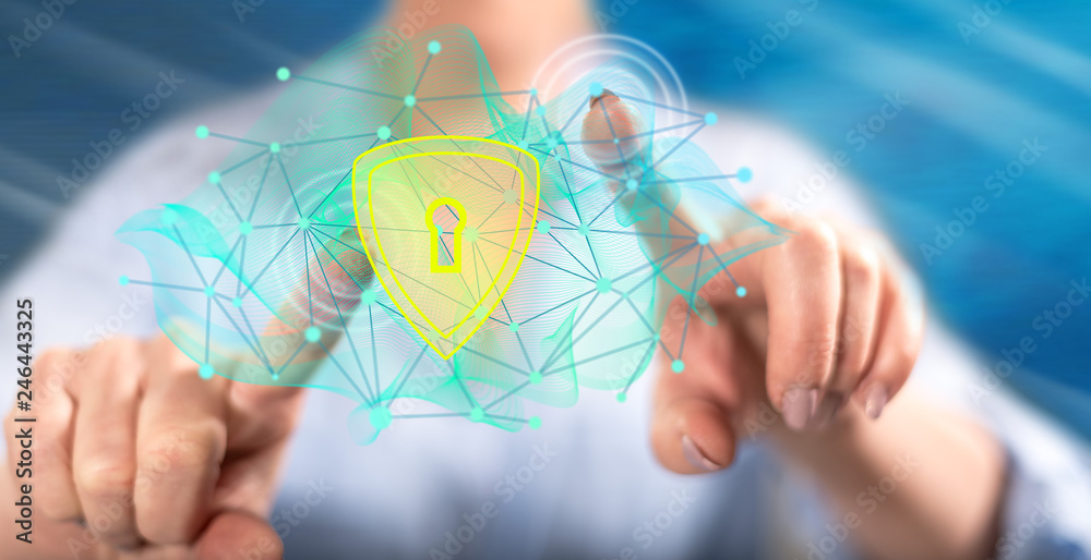 Woman touching a data security concept Woman touching a data security concept