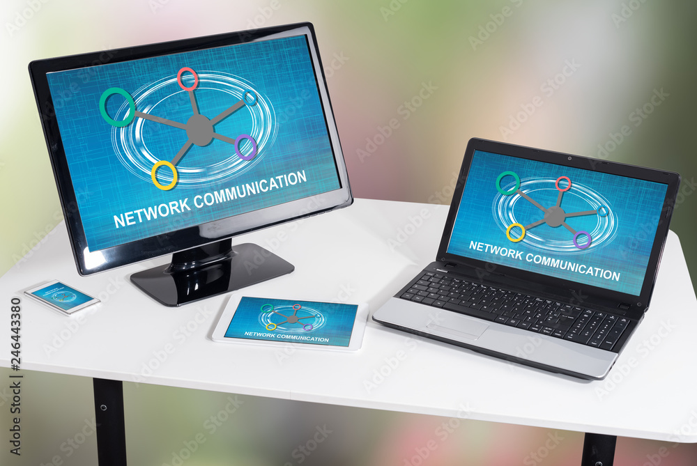 Network communication concept on different devices Network communication concept on different devices