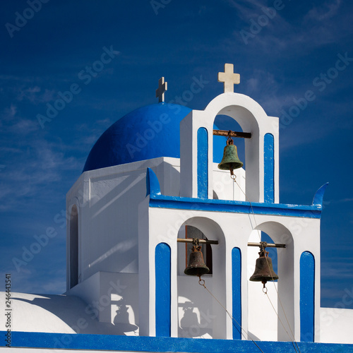 church in santorini greece with blue dome