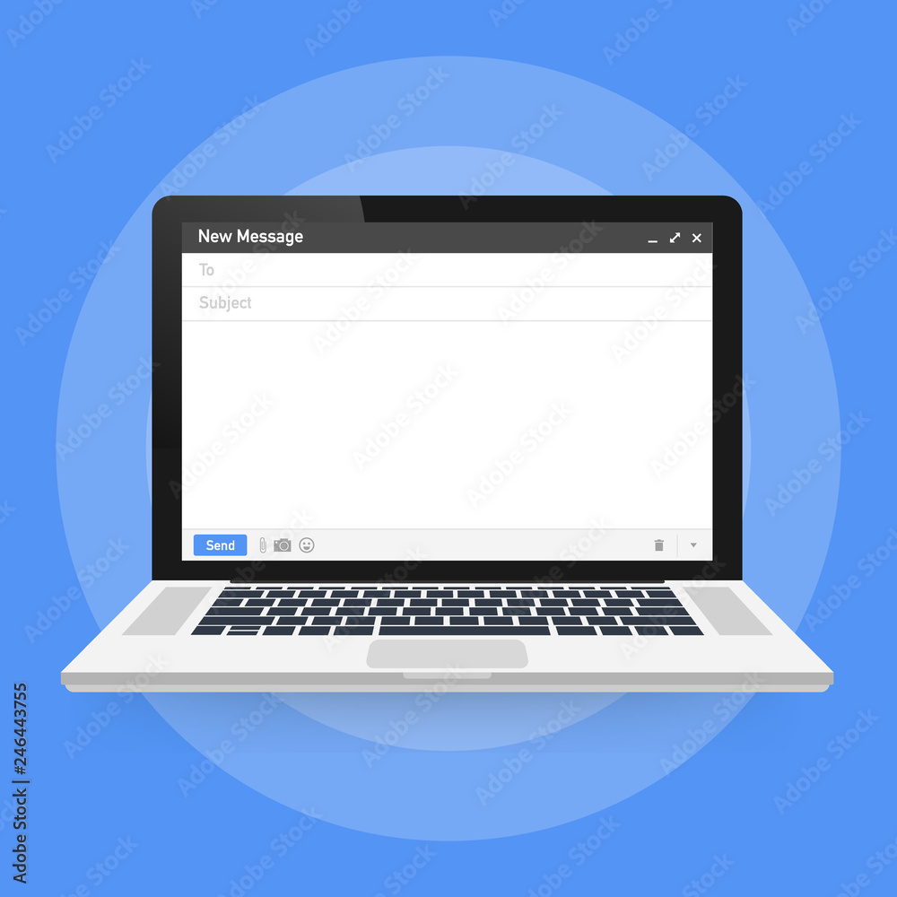 Email template. Blank e-mail browser window. Mail message web page frame on laptop screen. Vector stock illustration. Email template. Blank e-mail browser window. Mail message web page frame on laptop screen. Vector stock illustration.