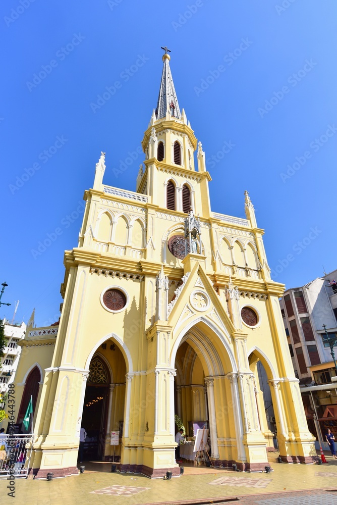Yellow Building of the Holy Rosary Church in Bangkok, Thailand