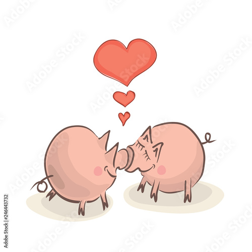Valentine's Day. two pigs together dreams of love