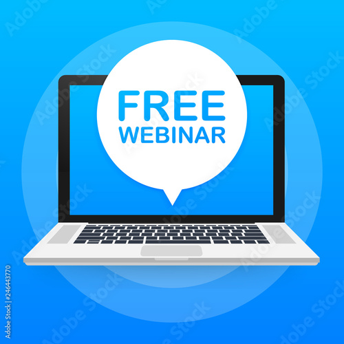 Free webinar, laptop icon. Can be used for business concept. Vector illustration.