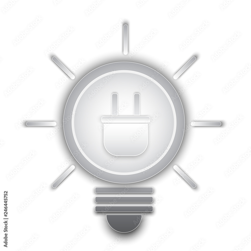 illustration vector of power plug in lighten light bulb, black and white, monotone illustration vector of power plug in lighten light bulb, black and white, monotone