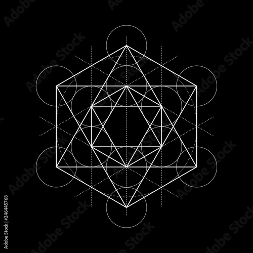 sacred geometry vector illustration with construction lines on black background