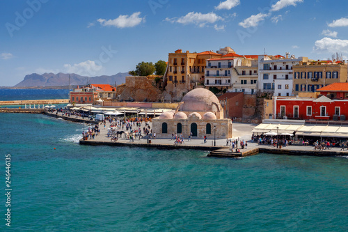 Venice embankment in the old harbor of Chania. photo