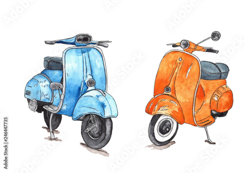 Set watercolor: Scooters