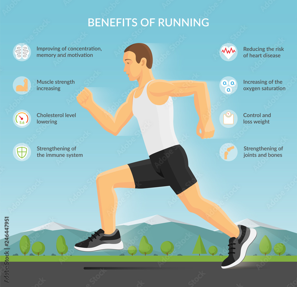 Man jogging outdoors vector illustration. Benefits of running ...