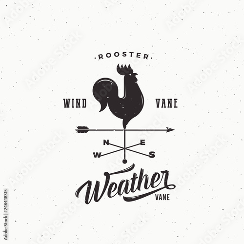 Windvane Rooster Abstract Retro Style Vector Sign, Emblem or Logo Template. Vintage Shabby Texture.