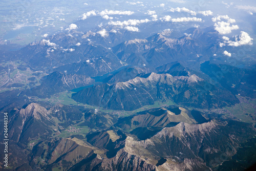 Aerial view of Alps mountains seen from an airplane