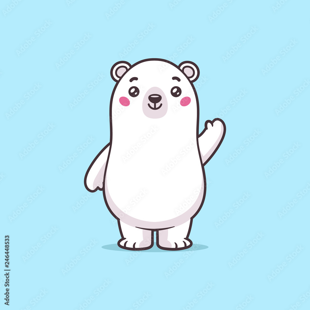 Cute happy polar bear waving vector cartoon kawaii illustration Stock  Vector | Adobe Stock