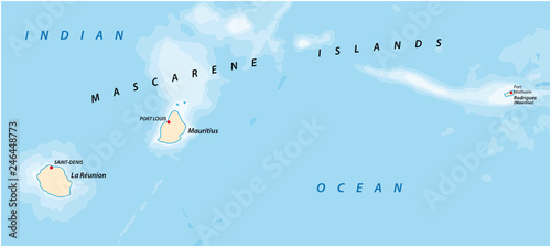 vector map of the Mascarene Islands, Mauritius, Reunion, Rodrigues photo