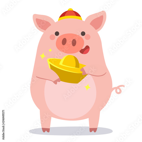 Chinese New Year 2019. .Little pigs with chinese gold ingot.