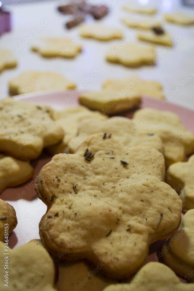 The baked cookies on the table, close up. The baked cookies on the table, close up.