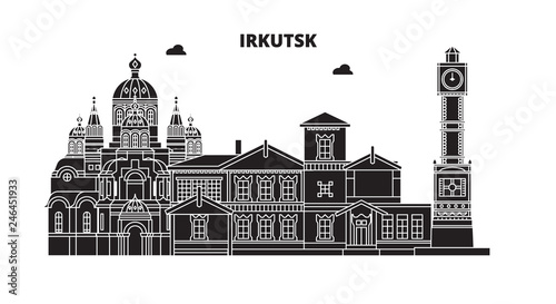 Russia, Irkutsk. City skyline: architecture, buildings, streets, silhouette, landscape, panorama. Flat line vector illustration. Russia, Irkutsk outline design.