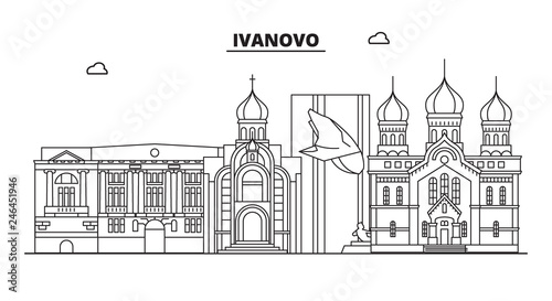 Russia, Ivanovo. City skyline: architecture, buildings, streets, silhouette, landscape, panorama, landmarks. Editable strokes. Flat design, line vector illustration concept. Isolated icons
