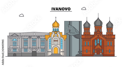 Russia, Ivanovo. City skyline: architecture, buildings, streets, silhouette, landscape, panorama. Flat line vector illustration. Russia, Ivanovo outline design.