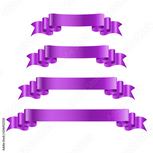 Purple ribbon banners set. Old vintage style design. Premium decorative elements isolated