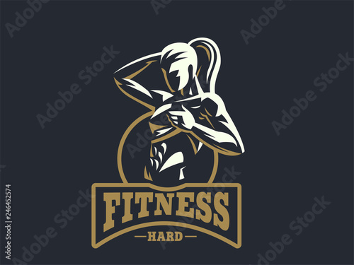 Woman fitness emblem.