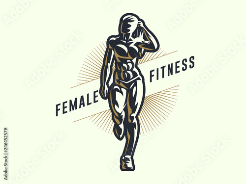Woman fitness emblem.