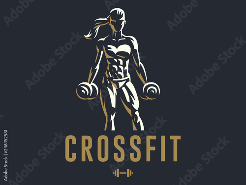 Woman fitness emblem.