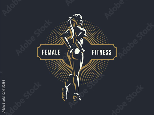 Woman fitness emblem.