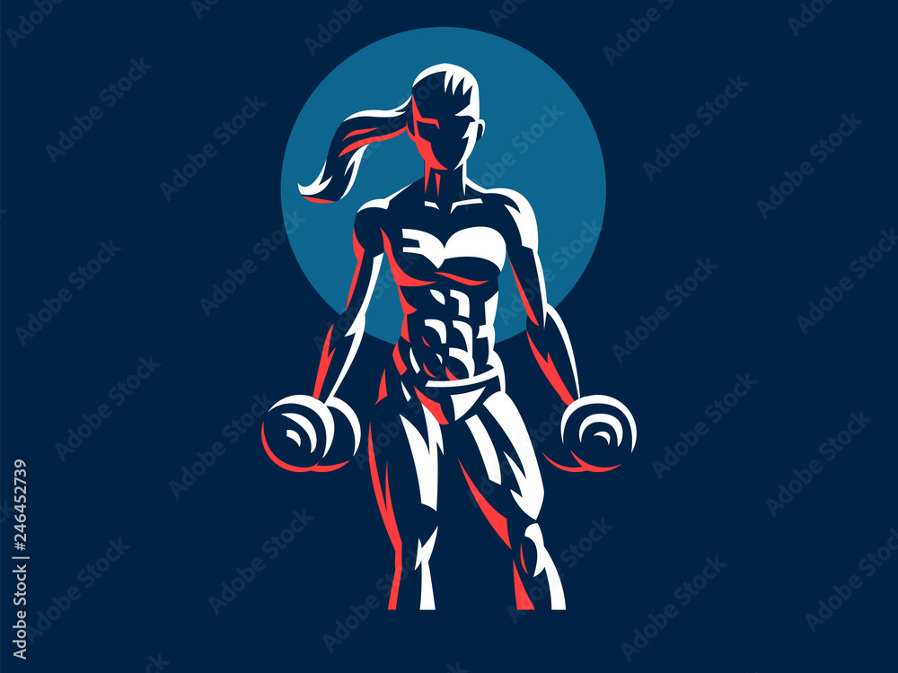 Woman fitness emblem.