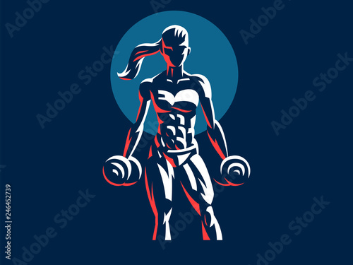 Woman fitness emblem.