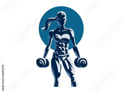 Woman fitness emblem.