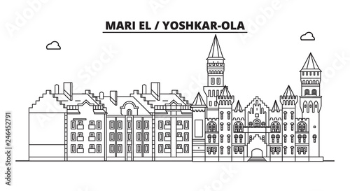 Russia, Mari El, Yoshkar-Ola. City skyline: architecture, buildings, streets, silhouette, landscape, panorama, landmarks. Editable strokes. Flat design, line vector illustration concept. Isolated