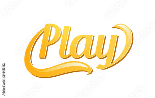 Play, golden text logo emblem for game sports decoration, Vector label isolated on white.