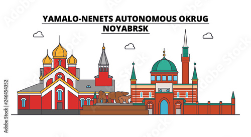 Russia, Noyabrsk . City skyline: architecture, buildings, streets, silhouette, landscape, panorama. Flat line vector illustration. Russia, Noyabrsk  outline design.