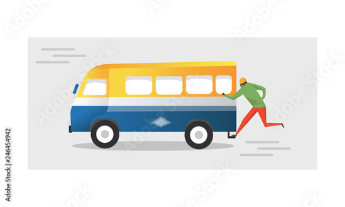 Local mini transport bus, rapid car and Senegalese apprentice - Vector - Images vectorielles 