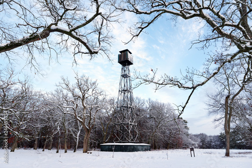 franchard watch tower and winter season in Fontainebleau  forest  photo