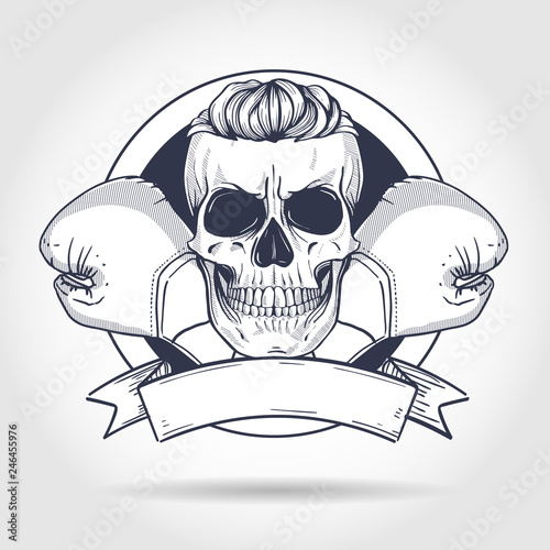 Hand drawn skull with boxing gloves