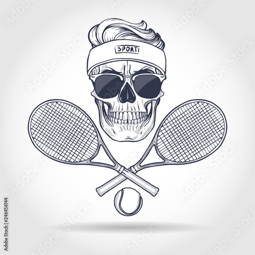 Skull with tennis racquets