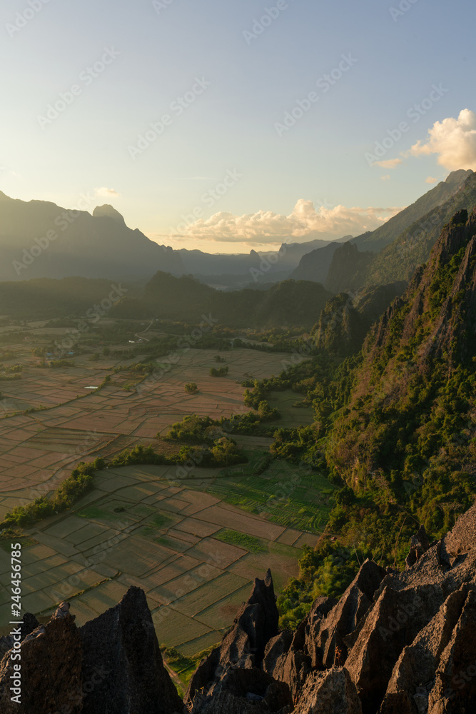 Viewpoint in Vang Vieng, Laos. Hiking to the top of the mountains surrounding the city and escape the masses of tourists