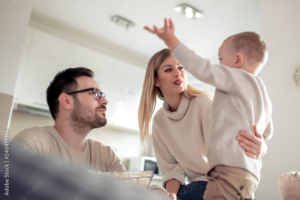 Obraz premium Happy family at home have fun