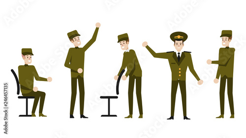 Military Cartoon Character. Isolated Soldier Set