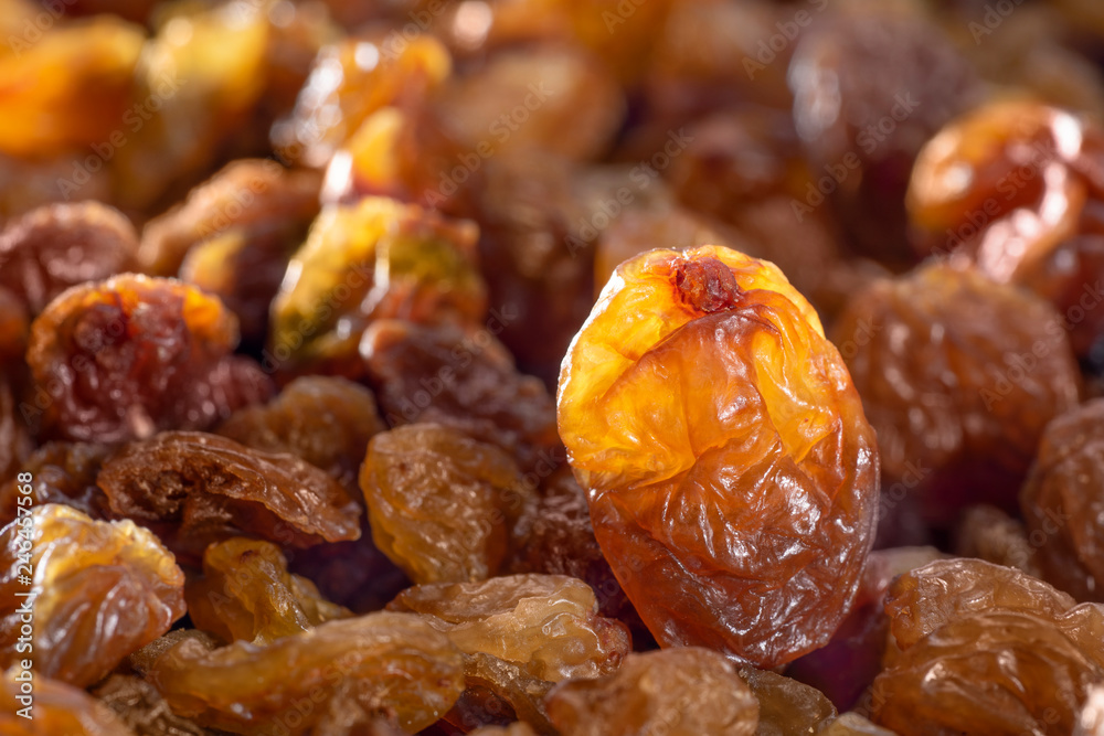 Raisins as background. Grape Raisin texture.