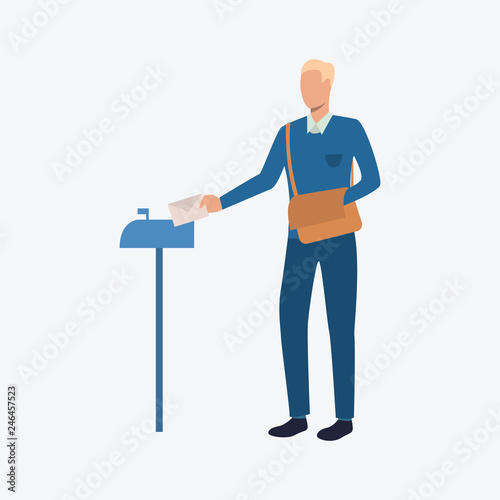 Carrier putting letter in mail box. Working, professional, peoples communication. Can be used for topics like professional, working, post office