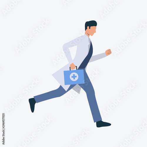 Running young doctor. Professional, medicine, clothing. Can be used for topics like professional, working, job, hospital